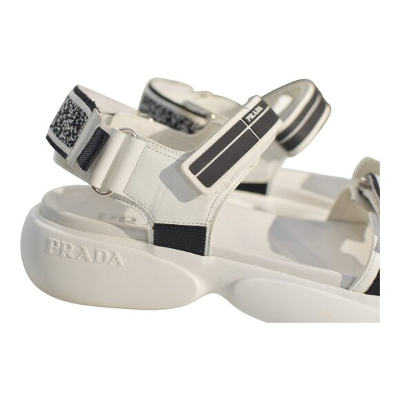 PRADA Cloudbust Logo-Embossed Rubber and Canvas-Trimmed Leather Sandals 37.5 - Picture 8 of 11